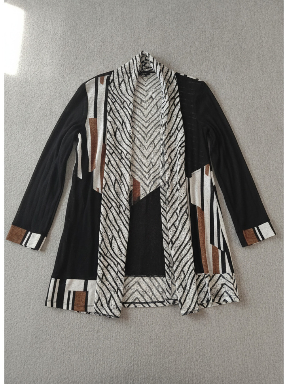 Travelers Collection by Chico's Black & White Open Front Cardigan Sz 3 / XL